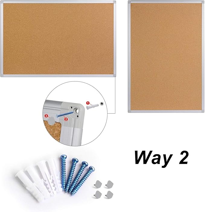 Board2by 2-Pack Cork Board Bulletin Board 24 x 18, Silver Aluminium Framed Corkboard, Office Board for Wall Cork, Large Wall Mounted Notice Pin Board for Home, Office and School-DeskLoop Office