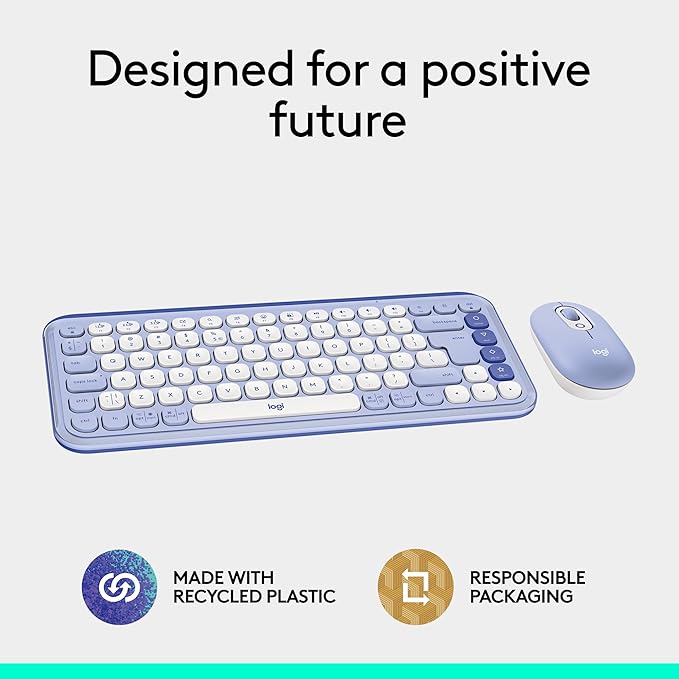 Logitech POP ICON Combo, Bluetooth Keyboard and Mouse Combo, Comfortable Typing, programmable Keys and Buttons, Quiet clicks, Easy-Switch up to 3 Devices - Lilac-DeskLoop Office