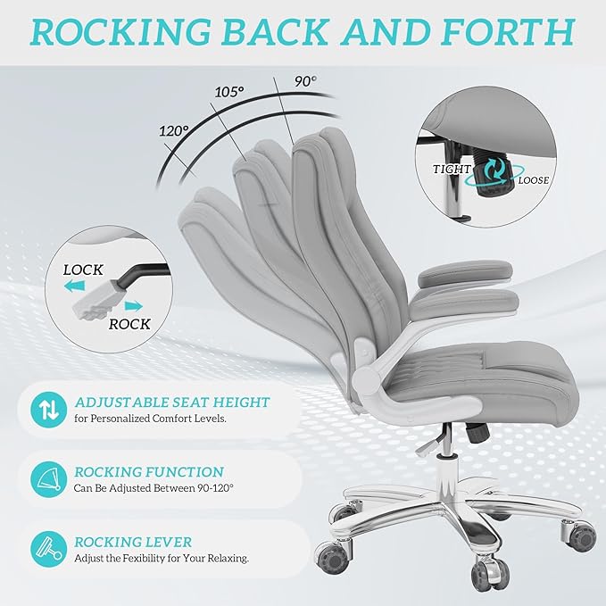 GYI O205P High Back Executive Office Chair, Big and Tall Office Chair 400LBS with Rubber Wheels,Ergonomic Adjustable Computer Desk Chairs with Padded Flip-up Armrests,Lumbar Support (Grey)-DeskLoop Office