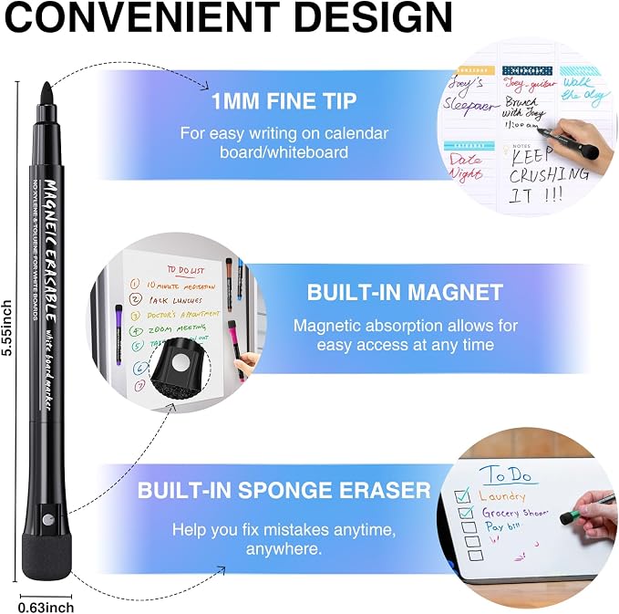Magnetic Dry Erase Markers Fine: 12 Colors Erasable Whiteboard Markers Fine - Image 3