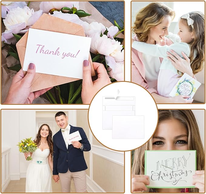 100 Packs White Single Panel Blank Cards and Envelopes 5 x 7 Heavy Flat Cardstock and A7 Envelopes Self Seal for Wedding Invitations, Party, DIY Greeting Cards, Graduations, Baby Shower