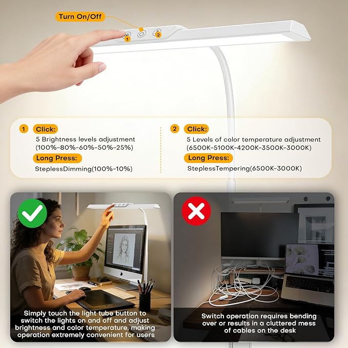 LED Desk Lamp for Office Home, Stepless Dimming Architect Desk Light - Image 5