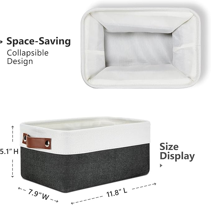 DULLEMELO Small Storage Baskets 6 Pack, Fabric Collapsible Gift Storage Baskets for Shelves, Closets, Nursery, Home, Office Organizing,Small Canvas Linen Rectangular Storage Bins (White&Black)-DeskLoop Office