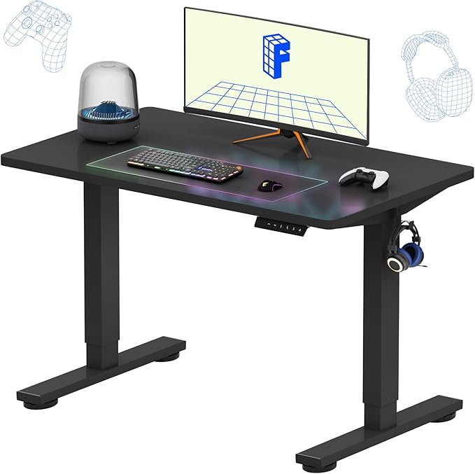 FLEXISPOT EN1 One-Piece Standing Desk, 40 x 24 Inches Small Adjustable Height Desk for Small Space Electric Sit Stand Home Office Table Computer Workstation (Black Frame + Black Desktop)-DeskLoop Office