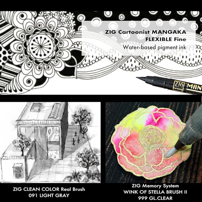 Kuretake Zig Inktober pen set, for Illustration, Manga Drawing, Lettering and Calligraphy, Professional Artist, Made in Japan (Basic No.3(5pcs.))-DeskLoop Office