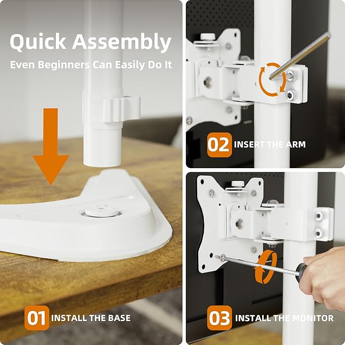 Claiks Monitor Mount, Ergonomic Adjustable Monitor Stand for Max 32 inch Screens, Adjustable Stand up to 20 lbs, VESA Mounting Holes 75&100mm, White-DeskLoop Office
