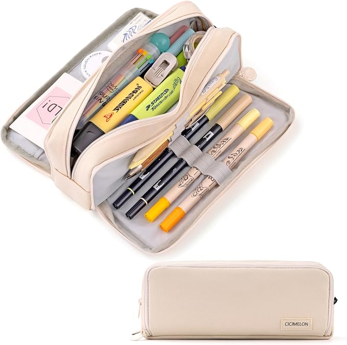 CICIMELON Large Capacity Pencil Case 3 Compartment Pouch Pen Bag by CICIMELON