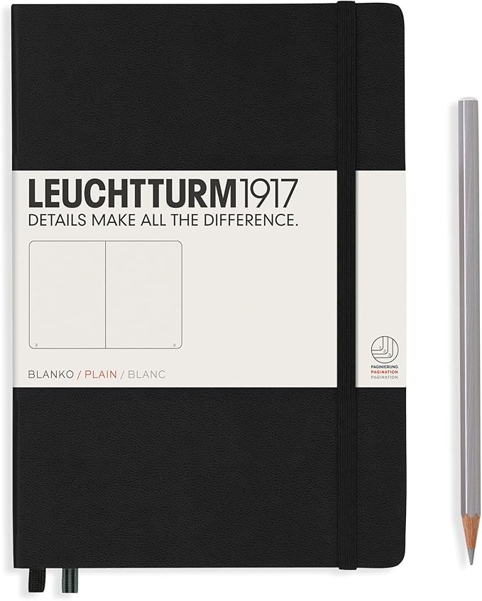 LEUCHTTURM1917 - Notebook Hardcover Medium A5-251 Numbered Pages for Writing and Journaling (Black, Plain)-DeskLoop Office