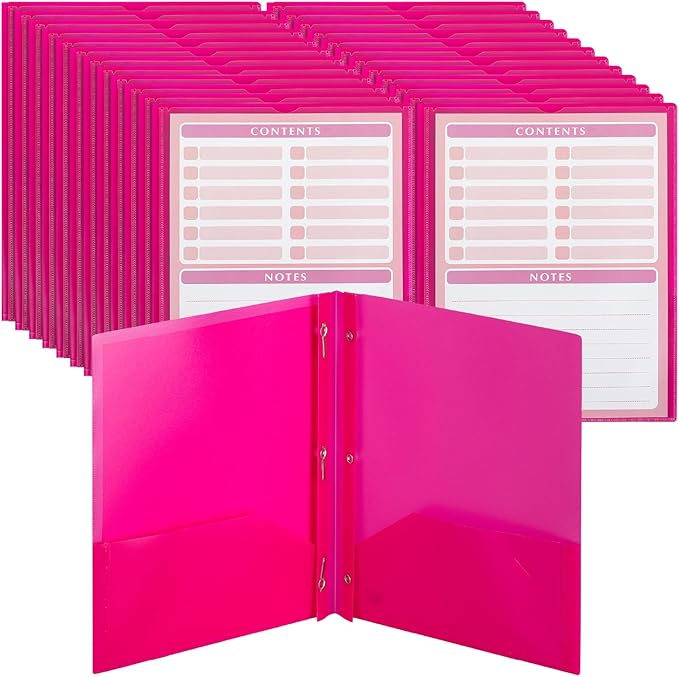 Mr. Pen- Plastic Folders with Pockets and Prongs, 24 Pack, Letter Size | Magenta by MrPen