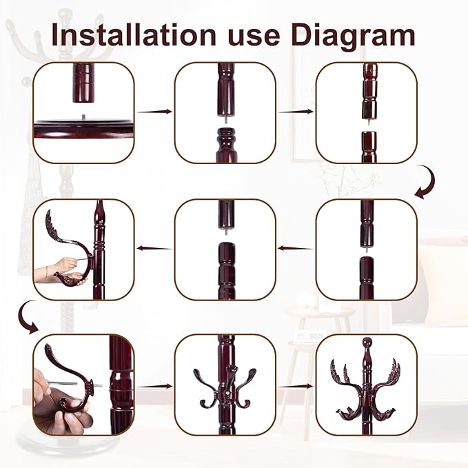 Solid Wood Coat Rack – 72" Freestanding Coat Racks Stand with 14 Hooks & Stable Base, Adjustable Height Modern Wooden Hall Tree for Entryway, Bedroom, Office, Home (Mahogany Phoenix Hook)-DeskLoop Office