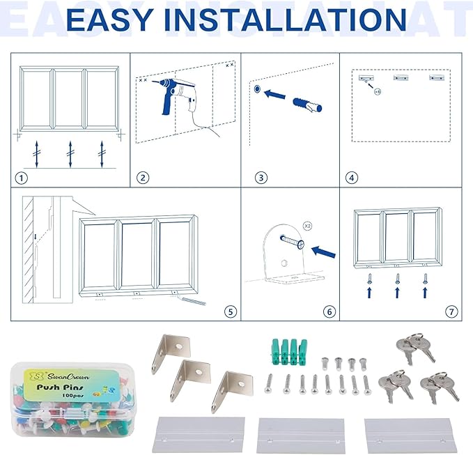 SWANCROWN Outdoor Bulletin Board 70x36in, Enclosed Bulletin Board with Locking Door for Office School Commerce, Grey Felt, Black Aluminum Frame-DeskLoop Office