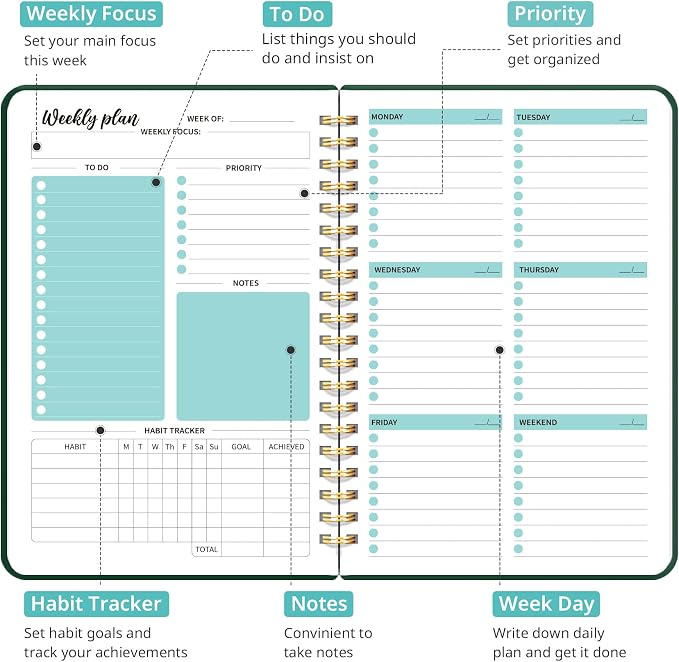 Taja Undated Weekly Planner, Weekly To Do List Notebook - Image 2