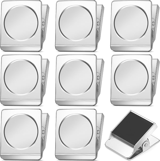 FINDMAG 8 Pack Clip Magnets Extra Large Magnetic Clips, Fridge Magnet Clips by FINDMAG