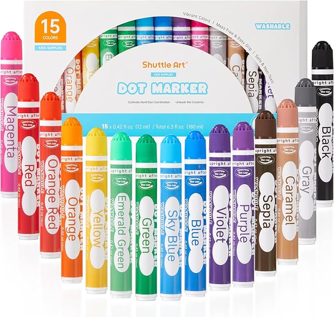 Shuttle Art Dot Markers, 15 Colors Washable Dot Markers for Toddlers,Bingo Daubers Supplies for Kids Preschool Children, Non Toxic Water-Based Bingo Daubers-DeskLoop Office