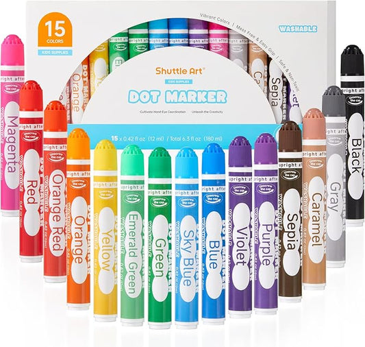 Shuttle Art Dot Markers, 15 Colors Washable Dot Markers for Toddlers,Bingo Daubers Supplies for Kids Preschool Children, Non Toxic Water-Based Bingo Daubers-DeskLoop Office