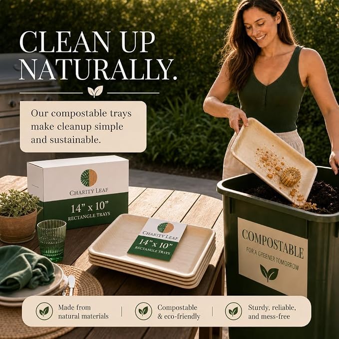 Charity Leaf Disposable Palm Leaf 14" x 10" Trays Bamboo Like Serving Platters - Image 7
