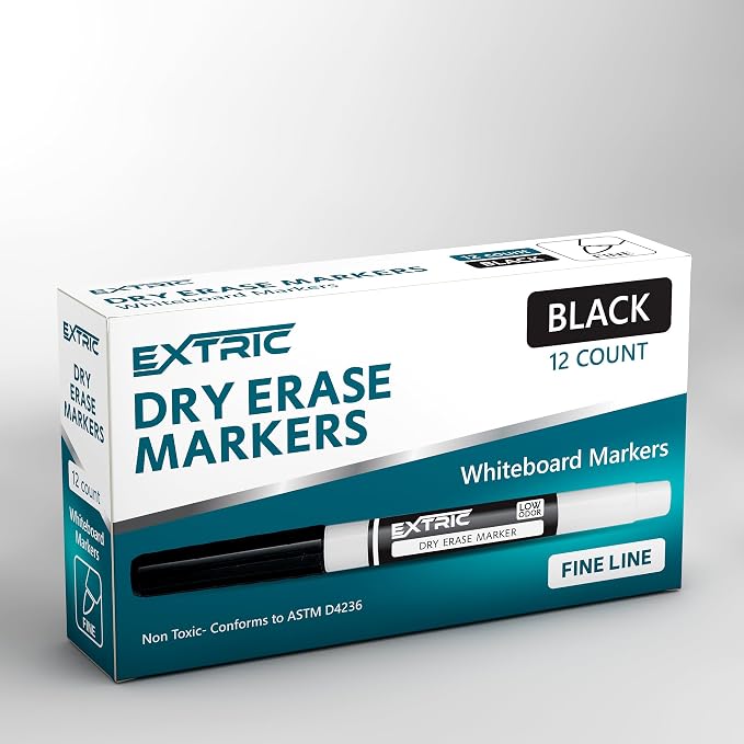 EXTRIC Black Dry Erase Markers Fine Tip 12 PK Whiteboard Markers | Use: School - Image 7