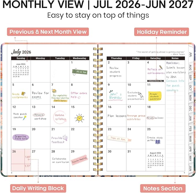 Academic Planner 2026-2027, Weekly and Monthly Calendar Book, July 2026 – June - Image 2