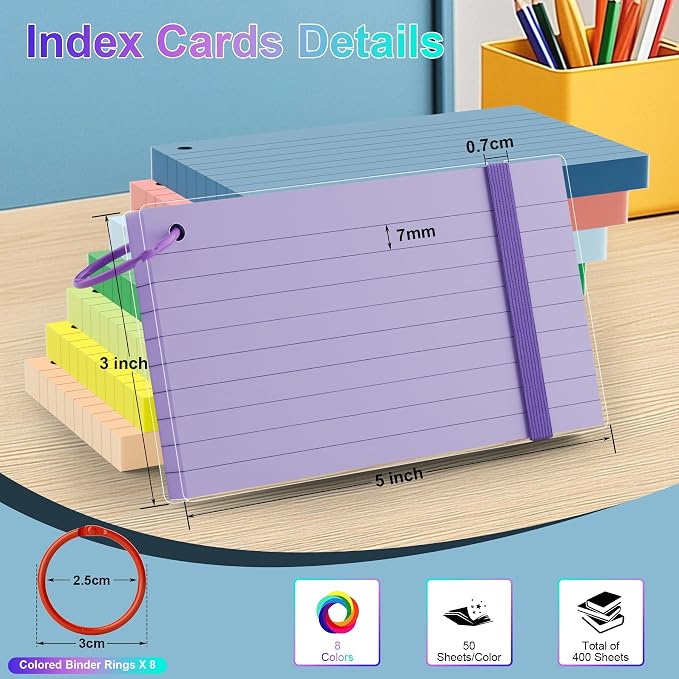 HAUTOCO 400 PCS Colored Index Cards 3x5 - Image 2