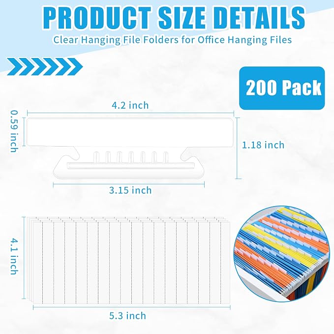 200 Pieces 4 Inch Clear Hanging Folder Tabs Hanging File Folders Tabs File - Image 2