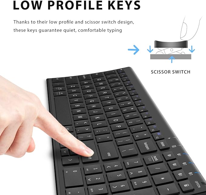 iClever BK10 Bluetooth Keyboard, Universal Bluetooth 5.1 Wireless Keyboard with Number Pad, Ergonomic Design, Multi-Device Compatibility, Stable Connection for Mac, iPad, iPhone, Android, Windows-DeskLoop Office