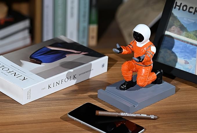 Astronaut Resin Pen Holder, Mobile Phone Stand, Device Stand, Desk Organizer Decorative Pen Holder (Orange&Black)-DeskLoop Office