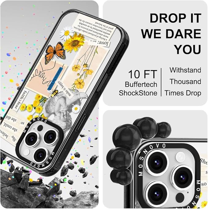 MOSNOVO Case for iPhone 16 Pro, [10ft 4X Military-Grade Drop Protection] Durable & Shockproof Phone Case Cover Design for iPhone 16 Pro - Vintage Collage Art - Clear Black-DeskLoop Office