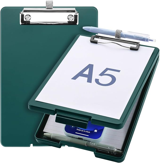 Meiikun Small Clipboard with Storage, A5 Clipboards with Pen Holder, Half by Meiikun