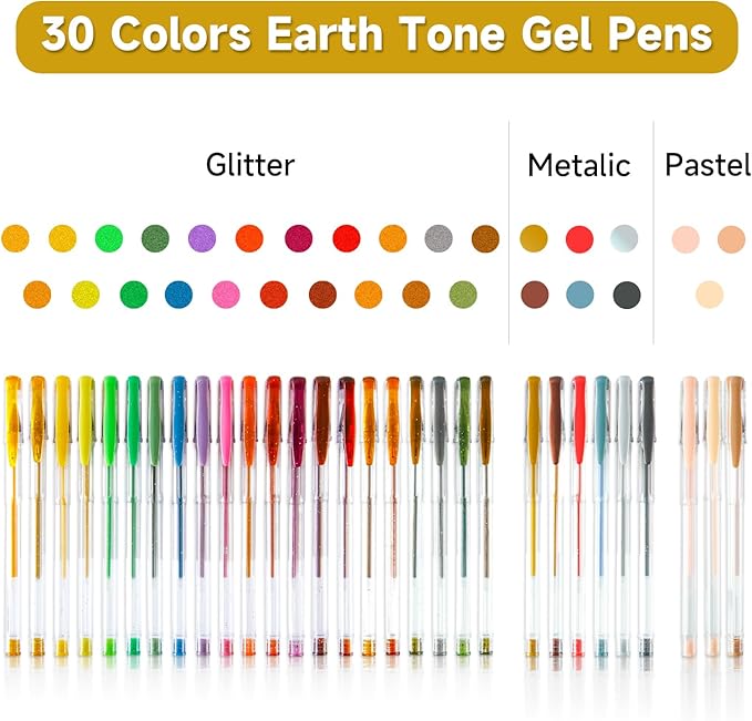 Shuttle Art 60 Pack Earth Tone Gel Pens, 30 Brown Earth Tone Gel Pens with 30 Refills for Adults Coloring Books Journaling Drawing Nature, Landscapes, Animals Scenes-DeskLoop Office