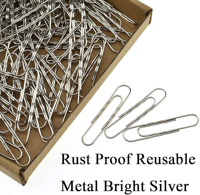 HAHIYO Paperclips Nonskid New Upgrade No Paper Scratch Large 2” Length Paper Clips with Curve Non Skid Heavy Duty Tight Grip Thick Rust Proof Reusable Metal Bright Silver for Home Office 90 Pack-DeskLoop Office