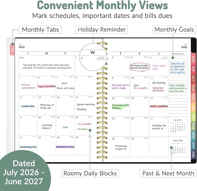 Forvencer Academic Planner 2026-2027, Weekly Monthly Calendar Planner, July - Image 3