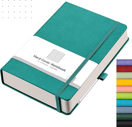 AHGXG Bullet Dotted Journal - 320 Numbered Pages Dot Grid Notebook A5 Thick Journal, 100gsm Thick Dotted Paper, Leather Hardcover,Inner Pocket, 5.75'' × 8.38'' - Cyan-DeskLoop Office