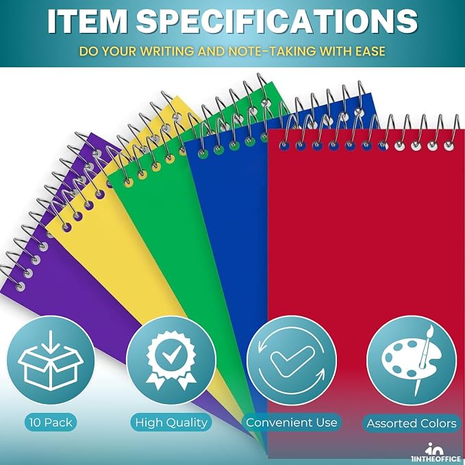 1InTheOffice Wirebound Spiral Memo Books, Memo Pads, College Ruled, Small - Image 5