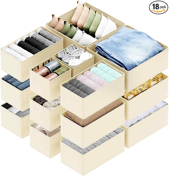 SpaceAid Drawer Organizer for Clothes, 18 Pack Dresser Drawer Organizer Bins by SpaceAid