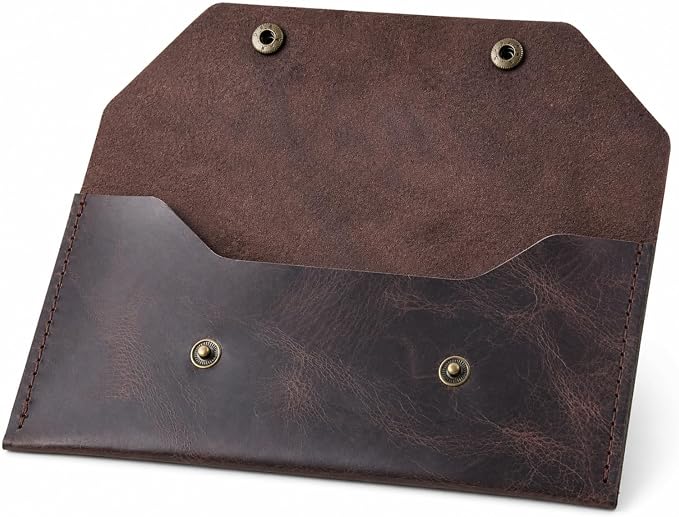 Genuine Leather Cash Envelope Wallet, Two Snap Money Pouch by ZEMARSLeatherGoods