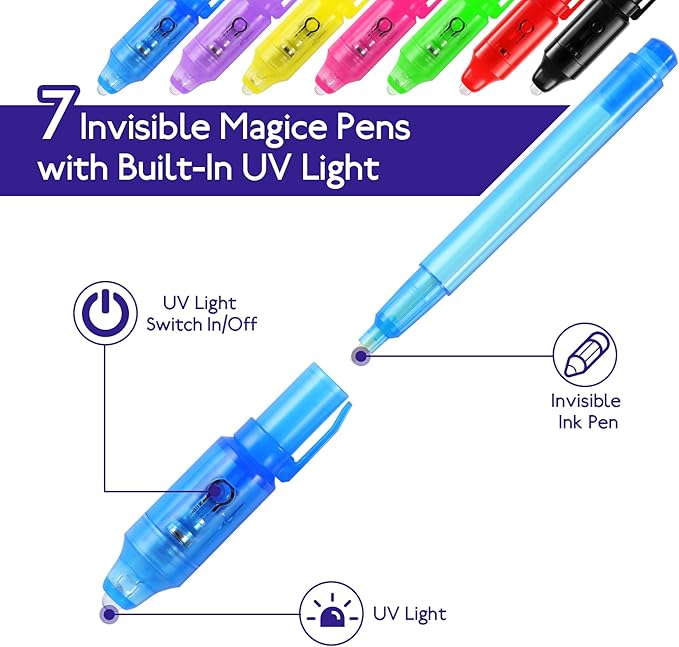 30PCS Invisible Ink Pens with UV Light, Party Favors for Kids, Spy Pens, Magic Pen Disappearing Ink for Writing Secret Message, Classroom Prizes, Stocking Stuffers-DeskLoop Office