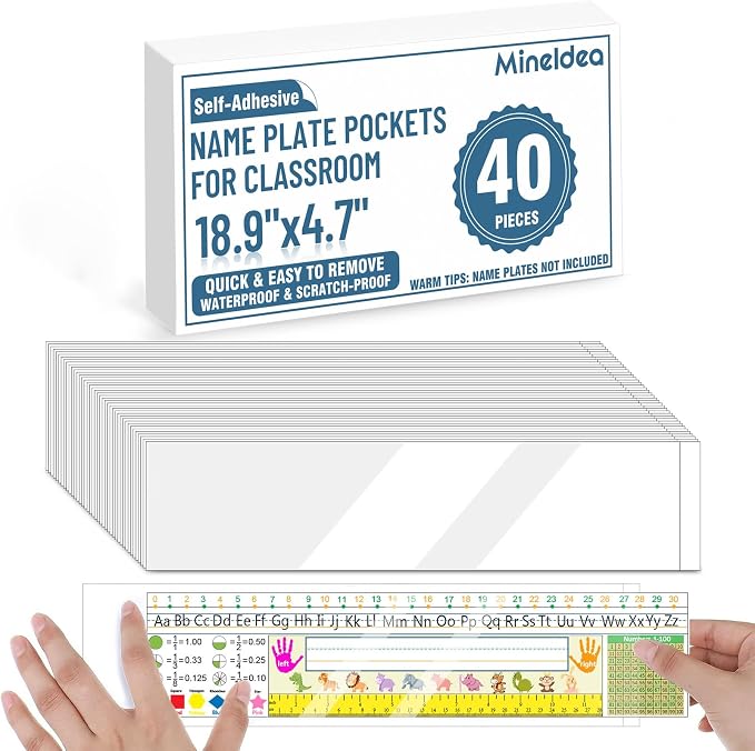 40 PCS Nameplate Pocket, 18.9" x 4.7" Adhesive Desk Name Tag Sleeves Easy by MineIdea