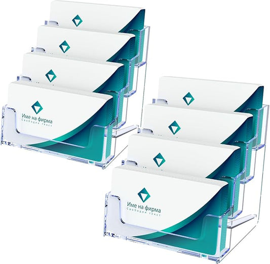 Acrylic Business Card Holder for Desk, Clear Plastic Business Card Stand with 4 Tier, Multiple Business Display Holder for Exhibition, Office and Hotel, 2 Pack-DeskLoop Office
