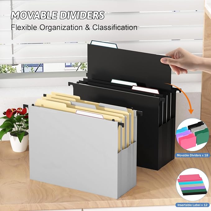 Plastic Extra Capacity Hanging File Folders, 6 Pack Heavy Duty 4" Expanding - Image 4