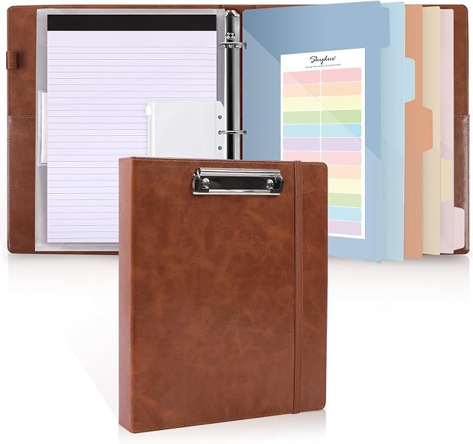 SKYDUE 3 Ring Binder with Clipboard, 1 Inch Binder, 13.2" × 10.2" PU Clipboard by SKYDUE