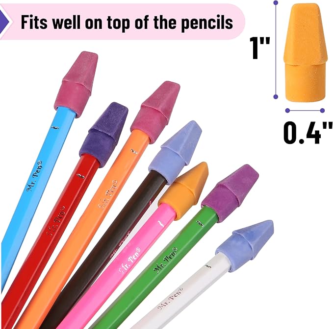 Mr. Pen- Pencil Top Erasers, 120 Pack, 6 Different Twilight Pulse Colors | - Image 3