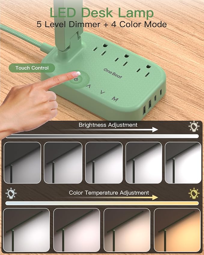 One Beat Small LED Desk Lamp Power Strip, Extension Cord - Image 3