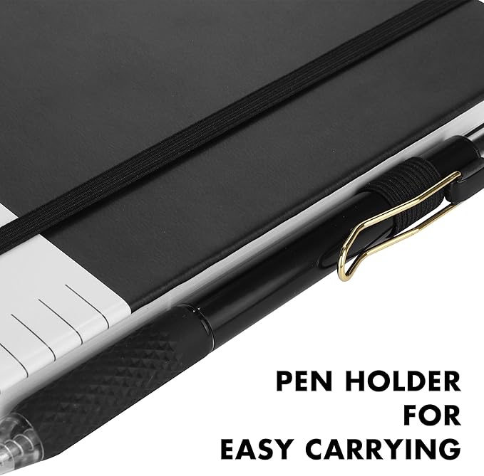 Aodaer Lined Notebook Journal with Pen A5 Notebooks 100 GSM College Ruled Hardcover Notebook PU Leather Notepad with Pen Holder for Office School, 5.7 x 8.3 Inches, Black-DeskLoop Office