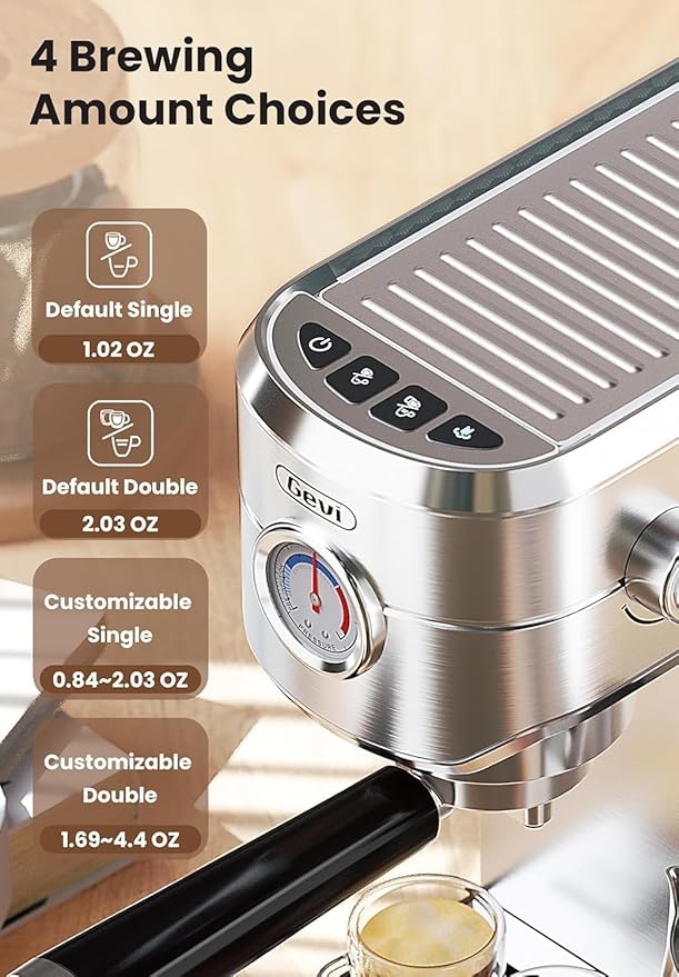 Gevi Commercial Espresso and Coffee Makers, Professional 20 Bar Espresso Maker with Milk Frother, Stainless Steel Expresso Coffee Machines for Home, Compact Cappuccino Machine, Great Gift-DeskLoop Office