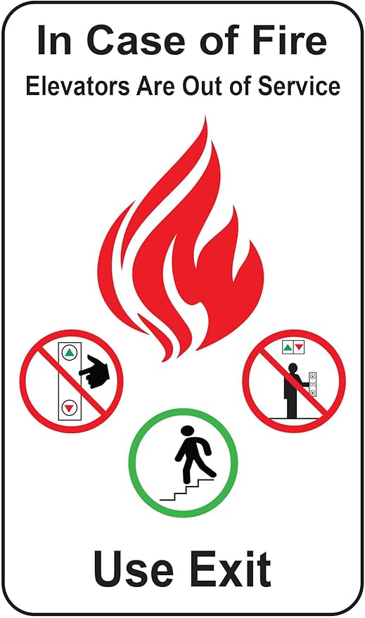 in Case of Fire Do Not Use Elevators Use Stairway Sign for Public Safety, Meet Fire Safety Codes, 8 inches x 5 inches 0.06” Heavy Duty Commercial Plastic, Indoor/Outdoor (No Mounting Holes)-DeskLoop Office