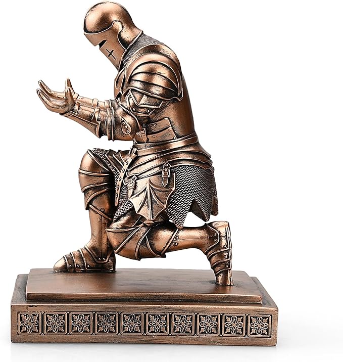 Medieval Armored Warrior Knight Pen Holder Desk Organizers and Accessories Resin Pencil Holder Paperweight as Gift with a Cool Letter Opener for Desk (Copper)-DeskLoop Office