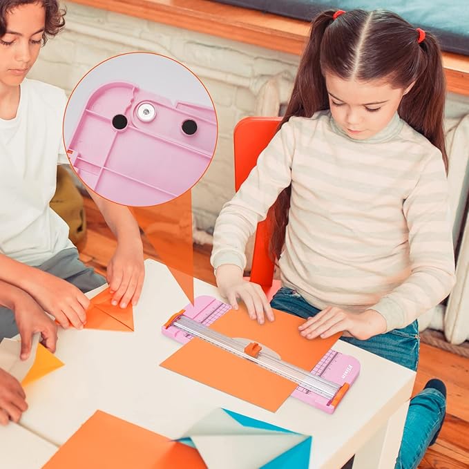 Paper Cutter,Portable Paper Slicer,12 Inch Paper Trimmer Scrapbooking Tool with Automatic Security Safeguard and Side Ruler for Craft Paper,A4 Paper,Coupon, Label and Cardstock (Pink)-DeskLoop Office