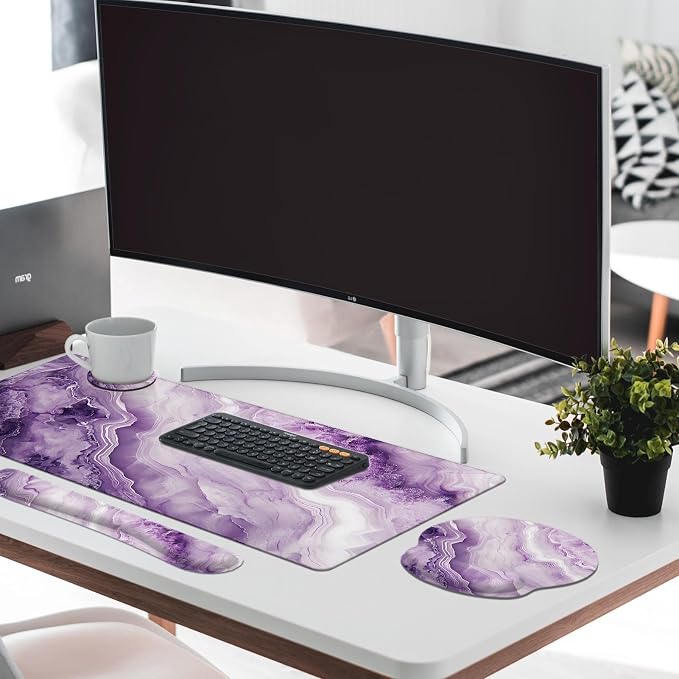 Britimes Purple Pink Marble Gold Keyboard Mouse Pad Set 4in1 Large - Image 3