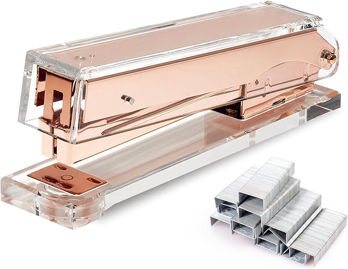 OfficeGoods Acrylic Stapler – Aesthetic & Durable Rose Gold Desk Staple by OfficeGoods