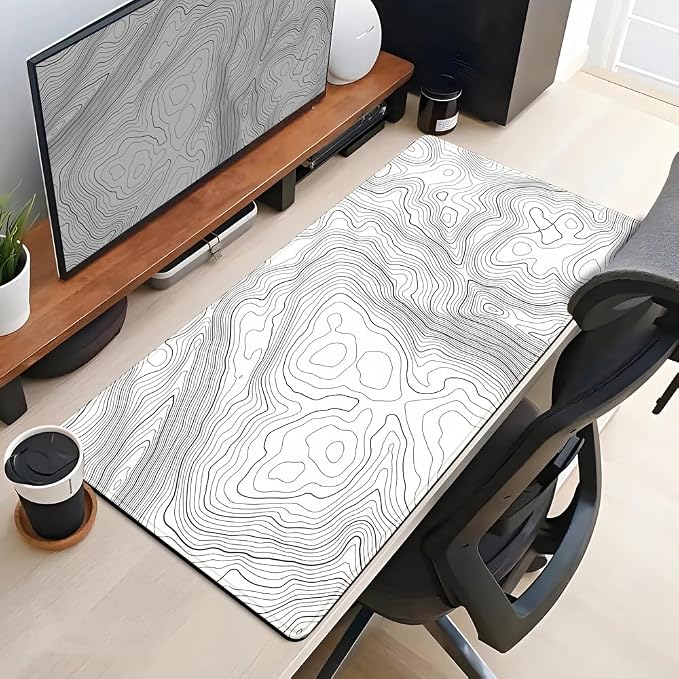 Mechanical Cattle Desk Mat Large Gaming White Mouse Pad Minimalist Topographic - Image 4